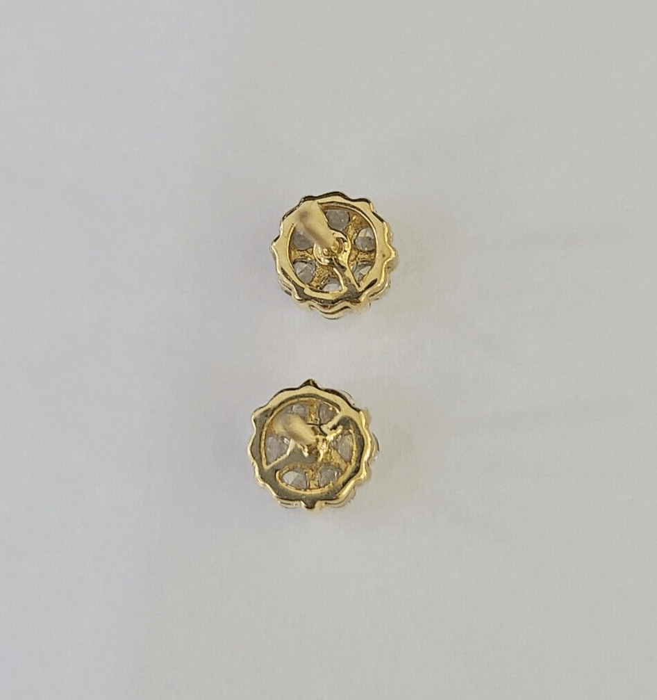 14k Diamond Flower Earrings Yellow gold Real Screw - Back Women Men Studs - GoldenlinQ